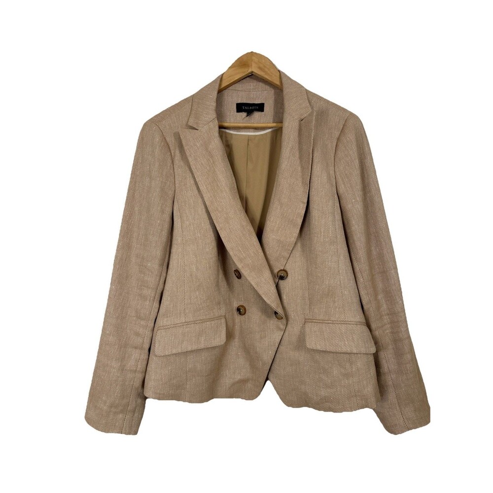 Talbots TEXTURED STRETCH LINEN BLAZER Double Breasted Women Sz 14 Coastal $219